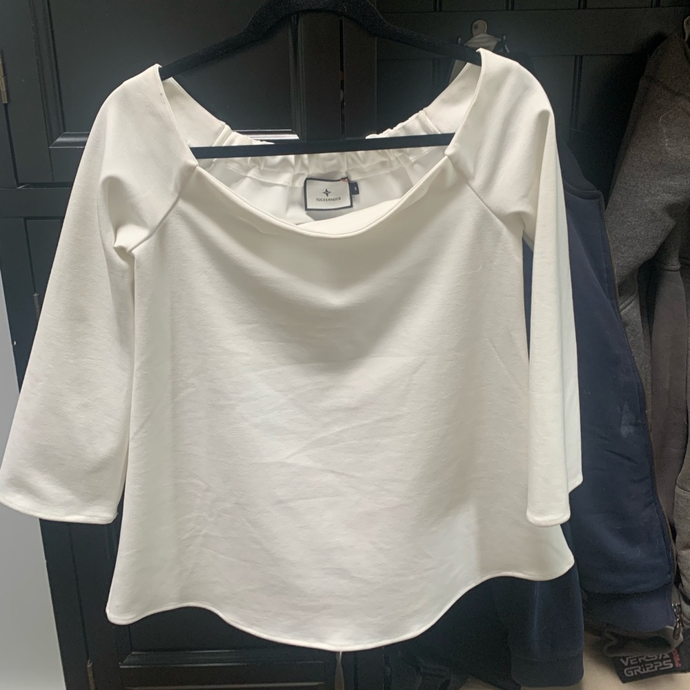 Tuckernuck Women's White Miranda Off the Shoulder Blouse Long Sleeve Top sz S